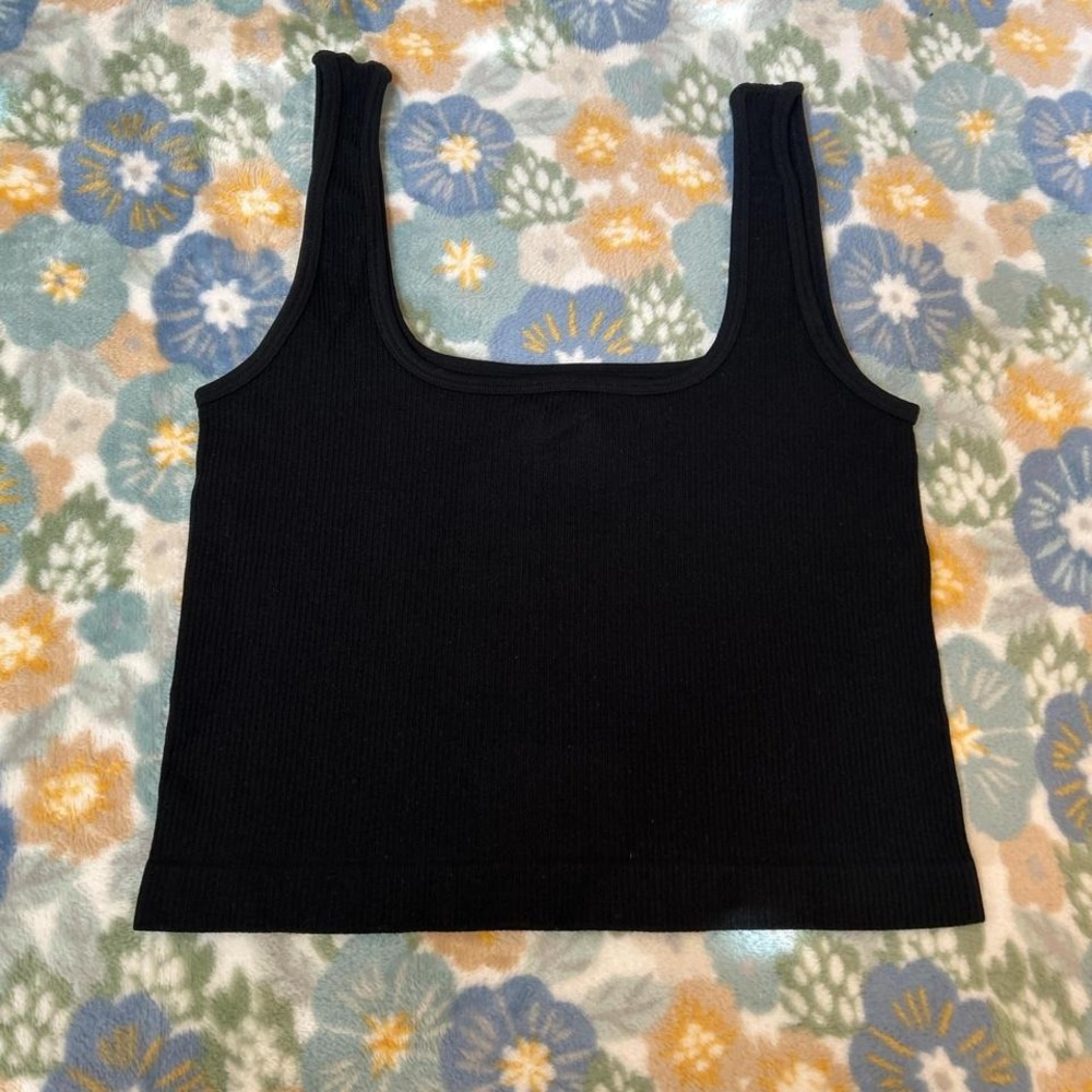 OQQ black ribbed tank top square neckline, perfect for layering women's medium